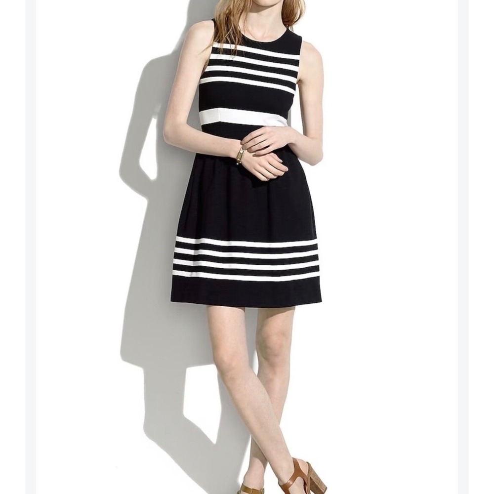 Madewell Black White Striped Nautical Sleeveless Fit Flare Dress XS Jersey